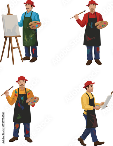 Silhouette, artist, painter, creative, male, brush, palette, easel, canvas, sketchpad, painting, drawing, art, posture, activity, motion, job, task, body, pose, action