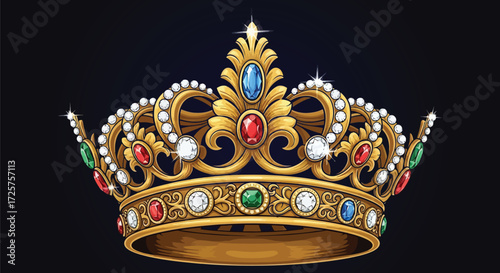 Royal golden crown with gems vector illustration for king queen prince princess tiara jewelry