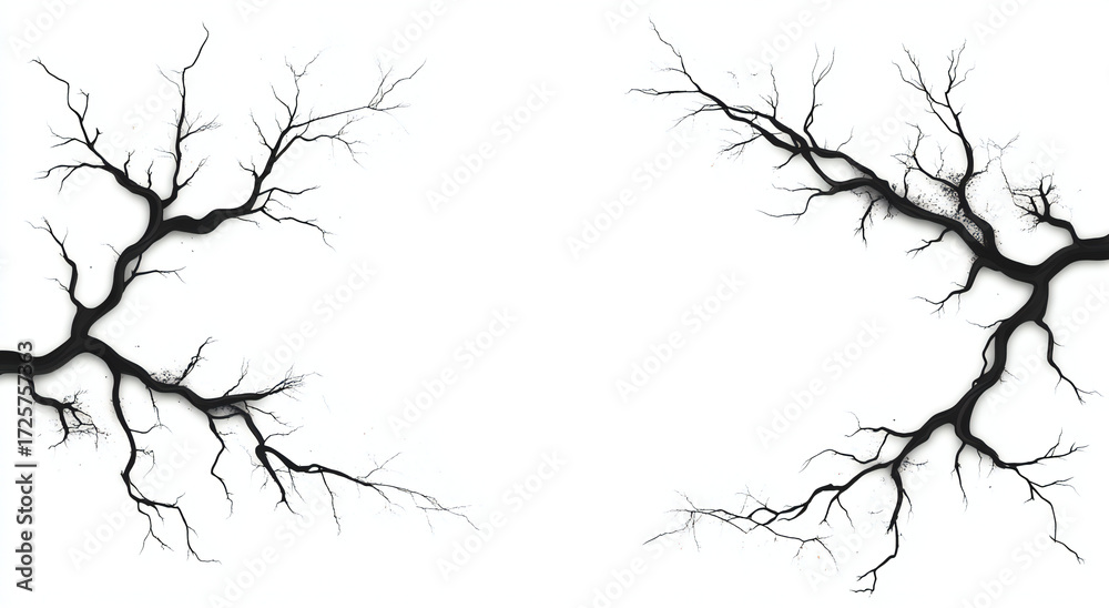 Obraz premium Intricate Geometric Nature Frame Featuring Interconnected Tree Branches, Leaves, and Roots - Ideal for Eco-Inspired Design, Nature-Themed Illustrations, and Environmental Concepts