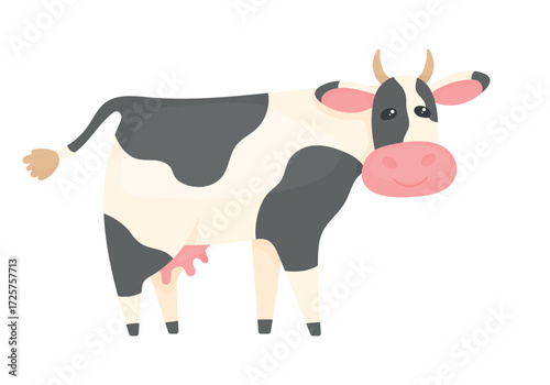 Cute cartoon cow on a white background. Farm animals. Milk production.