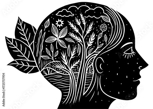 Mind Connected with Nature Silhouette, Healing Wellness SVG, PNG