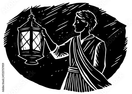 Person Holding Lantern of Hope Silhouette, Guidance Light SVG, PNG