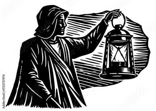 Person Holding Lantern of Hope Silhouette, Guidance Light SVG, PNG