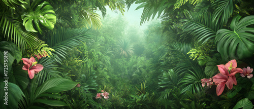 Wallpaper Mural Vibrant Tropical Rainforest Scene from Central America: Colorful Exotic Flora, Lush Canopy, and Diverse Wildlife in this Stunning Environmental Landscape Torontodigital.ca