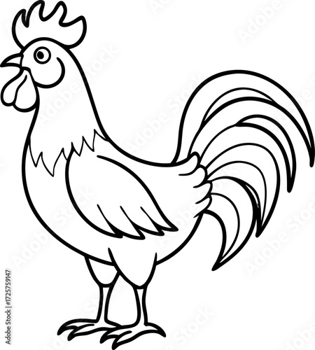 Line Art of Rooster Crowing in Morning Isolated on White Background Vector Illustration, Minimal Line Drawing of Rooster in Early Morning, Hand Drawn Rooster Crowing Outline, Farm Rooster Vector Line 