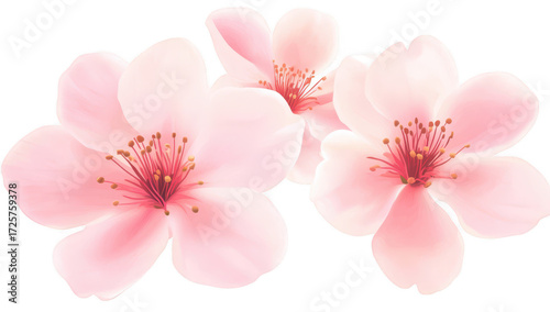 A serene arrangement of delicate pink cherry blossoms. their intricate petals and stamens against a clean white background. perfect for spring-themed designs or nature-inspired projects