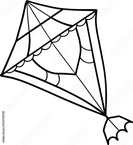 Line Drawing of Traditional Kite Flying Festival Celebration Vector Illustration, Minimal Line Art of Kite Flying Event, Traditional Cultural Kite Festival Line Drawing, Hand Drawn Kite Flying 