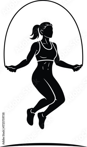 Silhouette, female, fitness, athlete, exercise, workout, training, jump rope, skipping, cardio, sport, agility, motion, posture, activity, body, pose, action, health, strength, energy