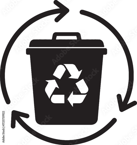 Recycle bin silhouette with recycling arrows symbol for environmental sustainability and waste management