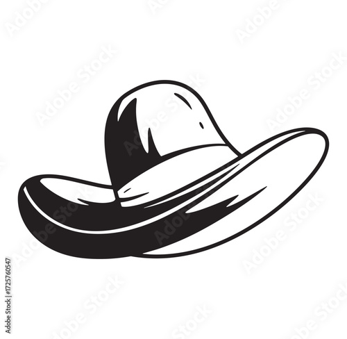 Classic black and white cowboy hat isolated on white background with minimalist style