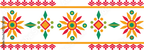 Colorful Ethnic Floral Border Design Seamless Traditional Decorative Pattern