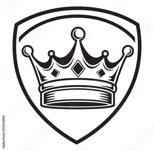 Elegant black and white royal crown shield design symbolizing authority and nobility
