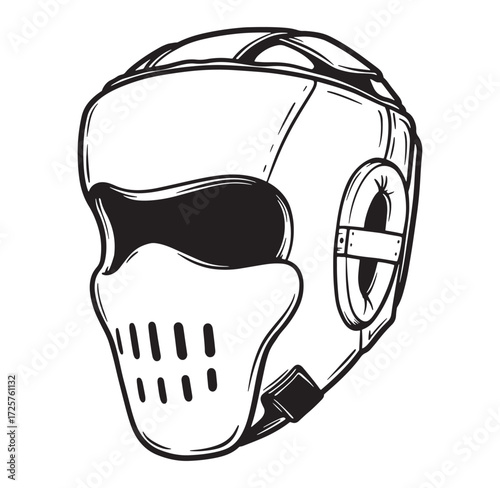 Hand drawn boxing helmet illustrative vector graphics for sport and protective gear