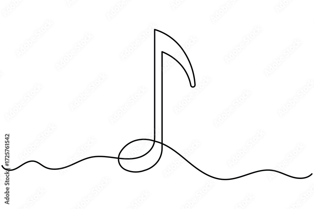 Obraz premium Minimalist one line art illustration of music notes and treble clef on white background, perfect for creative design