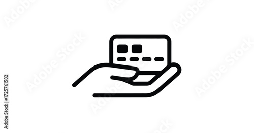 Stylized icon of hand holding credit card, symbolizing financial transactions, digital payments, banking services, and online shopping