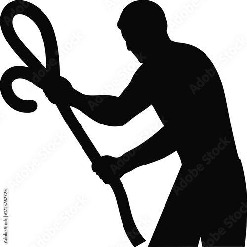 Silhouette of rope maker twisting fibers isolated vector, Traditional rope making craft illustration, Black silhouette of artisan handcraft process, Folk heritage rope twisting occupation design