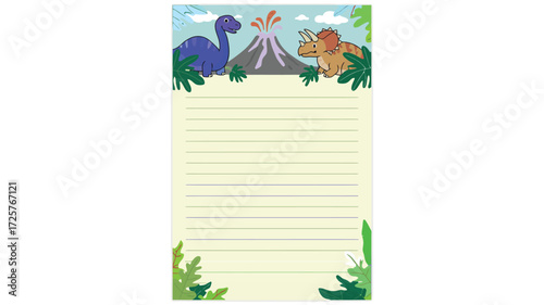 Cute Dinosaurs Volcano Notepad Paper Stationery Design