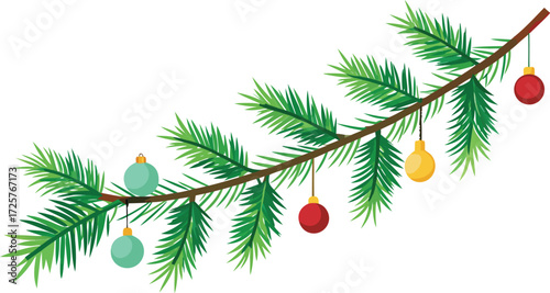 Festive Christmas Tree Branch with Ornaments