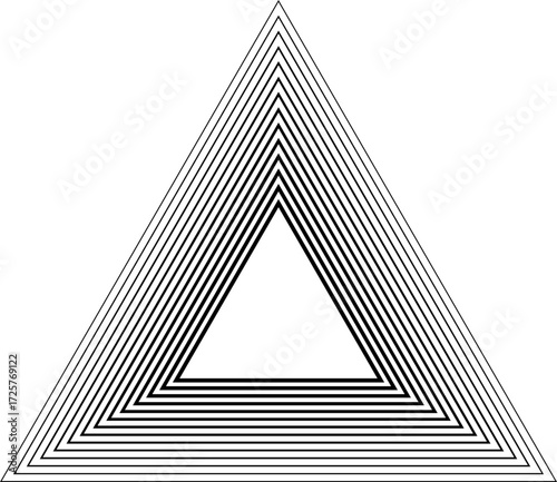 Triangular frame of fourteen concentric continuous outlines shifting from thicker inside to thinner outside.