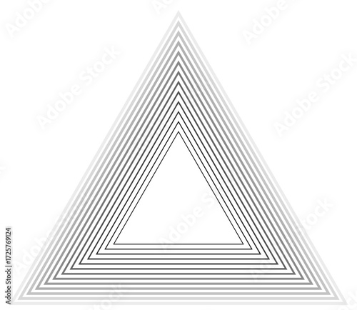 Triangular frame with fourteen concentric continuous outlines transitioning from thinner inside to thicker outside, overlaid with a gradient from center outward.