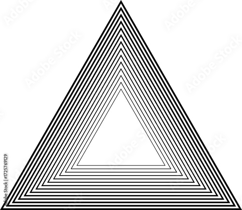 Triangular frame with fourteen concentric continuous outlines shifting from thinner inside to thicker outside.