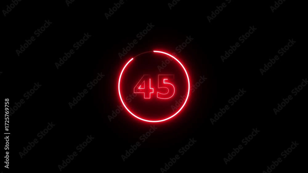 0 to 50 second modern digital countdown timer animation on black ...