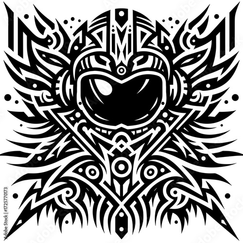 Astronaut helmet in tribal style design with abstract patterns  