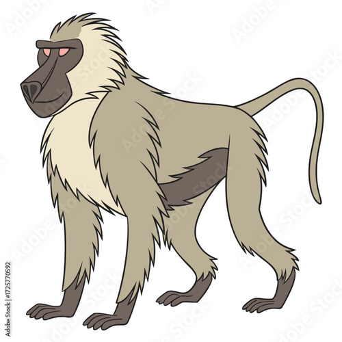 Cartoon Baboon Standing Profile View With Light Brown Fur And Pink Eyes monkey primate