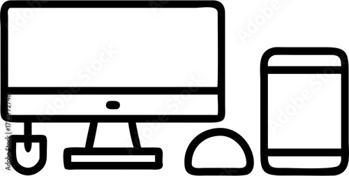 Hand-drawn black line art icon set of a desktop computer mouse and a smartphone.