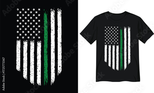 Grunge American Flag Thin Green Line Graphic Design