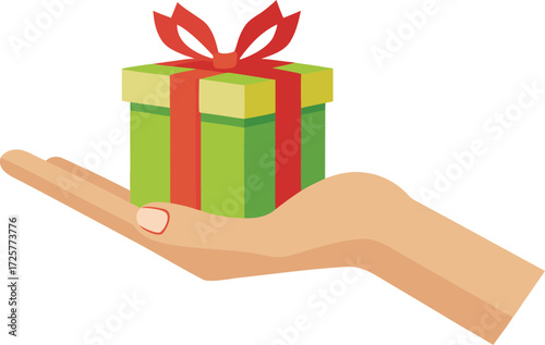 Green Gift Box in Hand Illustration