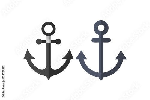 Two stylized dark gray anchors with curved flukes and a circular ring at the top on a white background