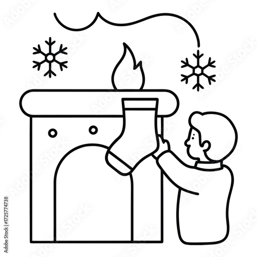 Christmas Coloring Book | Hanging Stocking Line Art Vector