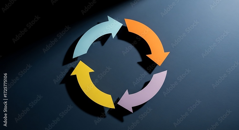 Fototapeta premium Colorful arrows forming a circular flowing cycle