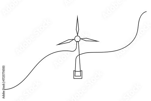Minimalist one line drawing of a wind turbine symbolizing clean renewable energy and eco friendly design