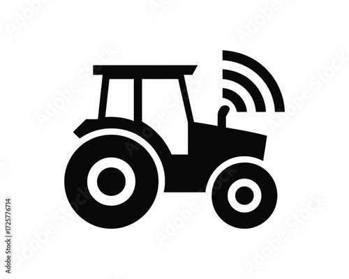 Smart Farming Concept Black Silhouette of a Tractor with Wireless Communication Symbol
