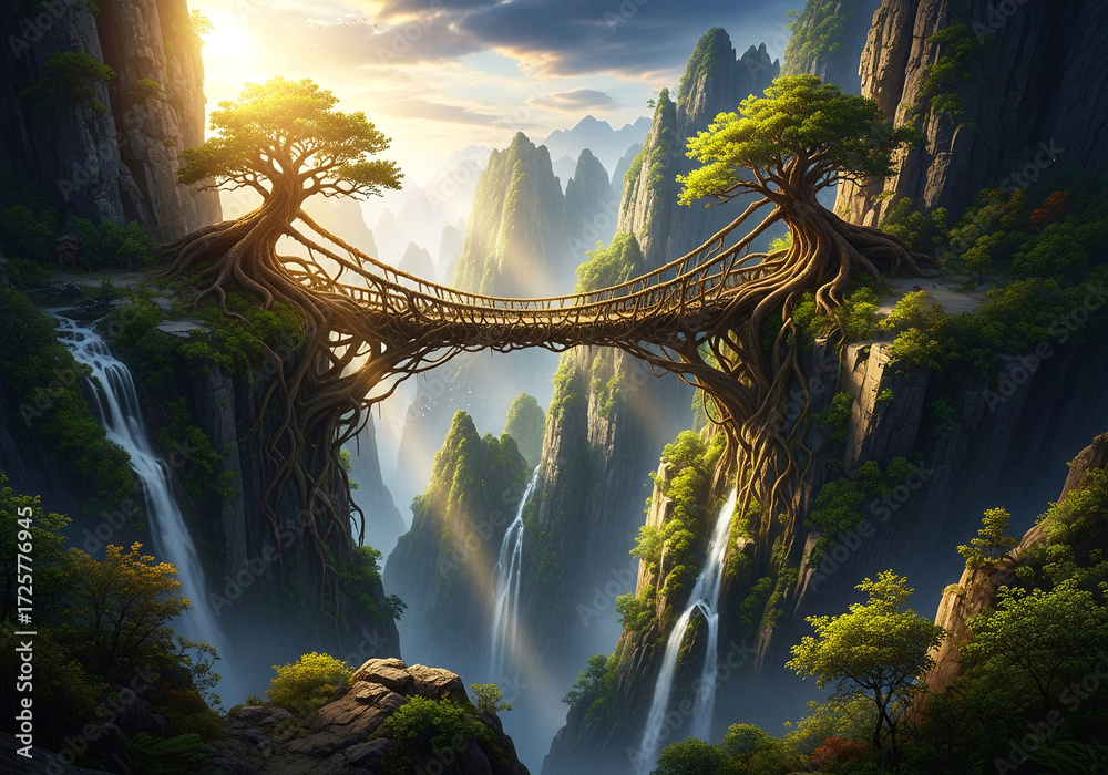 Fototapeta premium A majestic bridge made of two intertwined, living trees