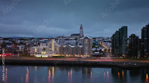 Wallpaper Mural Cityscape of reykjavik, iceland at dusk with hallgrmskirkja church in the background Torontodigital.ca