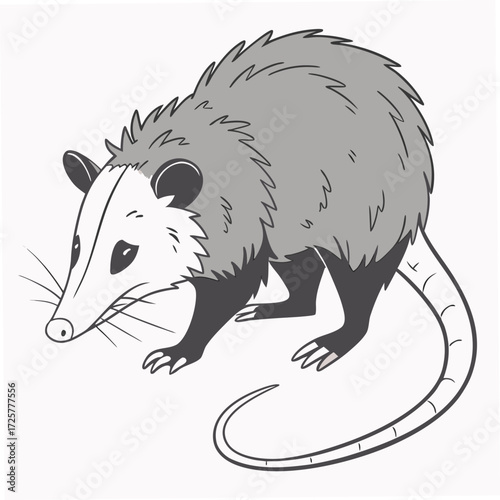 Cartoon opossum with long tail and pointy nose marsupial animal