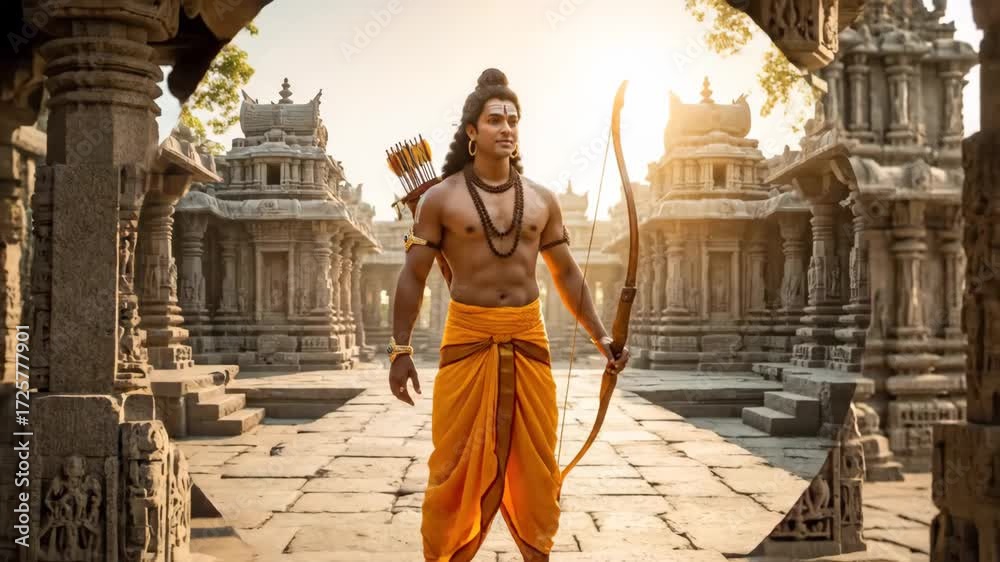 Muscular Lord Rama Lord Rama Temple Archer - A muscular Indian man, portraying Lord Rama ...