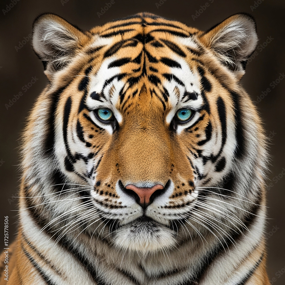 Fototapeta premium A powerful and intense close up portrait of a tiger with blue eyes
