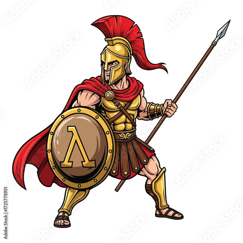 Mighty spartan warrior holding spear and shield ready for ancient battle fierce warrior
