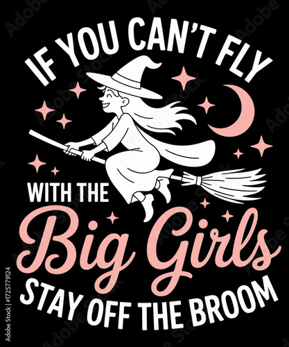 Retro Witch Broomstick TShirt - Flying Witch Broom Halloween