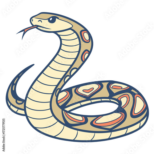Cartoon rattlesnake with patterned body and forked tongue reptile serpent