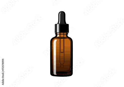 Brown glass bottle with a black dropper containing a clear liquid