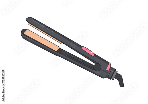 Hair straightener black beige plates pink switch and cord