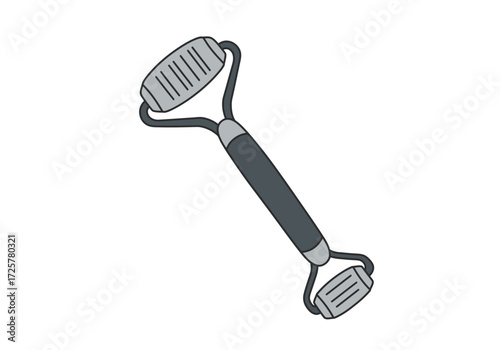 Gray facial roller with a handle and textured heads