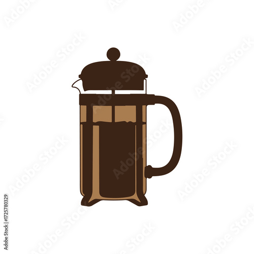 Minimal vector illustration of a French press coffee maker, perfect for cafe branding, product packaging, coffee shop logos, and beverage-themed design projects.