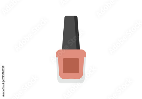 Nail polish bottle with a black cap and a pink body containing a darker pink fluid