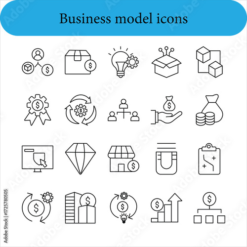Collection of business model icons for strategy and planning